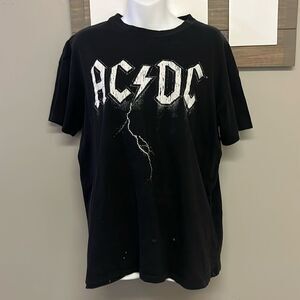 AC/DC Cotton:On Black Relaxed Boyfriend T-Shirt Distressed Goth Grunge Small
